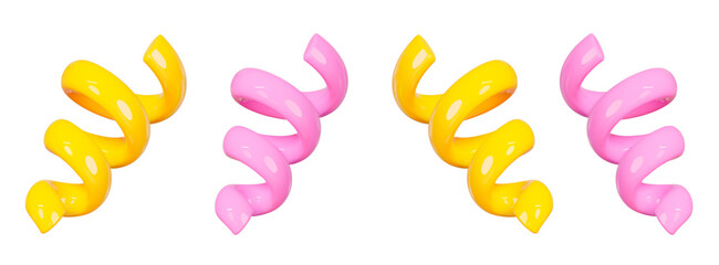 3D set yellow and pink spiral line on isolated background. Stock vector illustration.