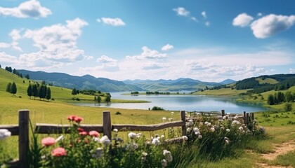 A stunning spring day landscaping views of fertile land surrounded beautiful green vegetation, wide stretches of hills and mountains with clear skies in spring