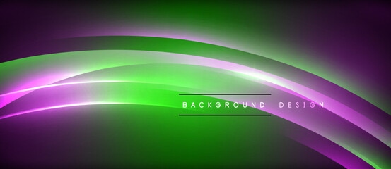 Neon glowing circle rays, light round lines in the dark, planet style neon wave lines. Energetic electric concept design for wallpaper, banner, background