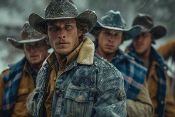 Fototapeta premium Cowboys in the snowfall
