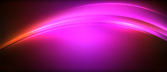 Neon glowing circle rays, light round lines in the dark, planet style neon wave lines. Energetic electric concept design for wallpaper, banner, background