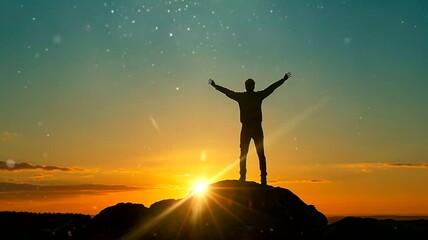 A Scene of success man standing silhouette, animated illustration motion video repeating 4k