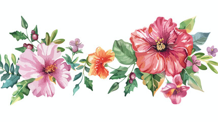Greeting card template with watercolor flowers bright