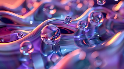 3D rendering of a close-up of a clear glass ball on a colorful surface.