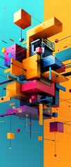 Craft a sleek and modern interpretation of a side view of business model innovation, emphasizing vibrant colors and clean lines in a digital format