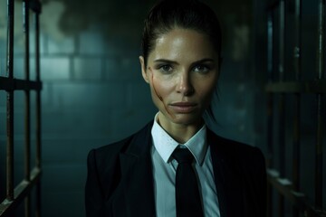 Serious businesswoman in dark suit