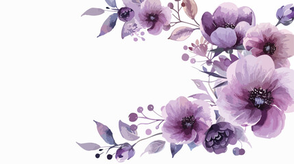 Hand painted watercolor purple floral corner bouquet