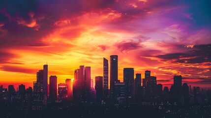 Fototapeta premium Urban skyline during sunset