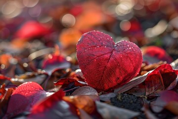 Autumn leaves with heart-shaped leaf
