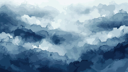 Indigo gray clouds watercolor ombre wash. Vector illustration