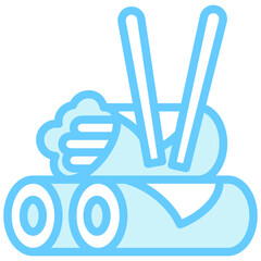 Spring roll blue color icon, related to street food theme. use for modern concept, web and app development