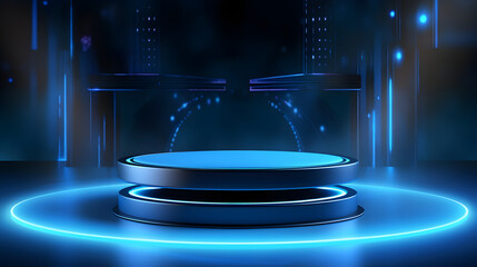 digital blue light circular podium e-commerce graphics poster background