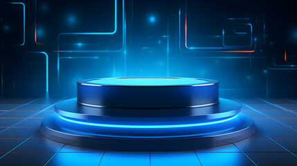 Naklejka premium digital blue light circular podium e-commerce graphics poster background