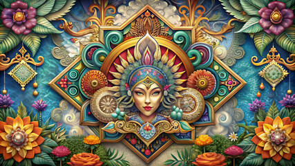 Fototapeta premium Arabesque Style Background Design Luxury Royal Floral Ornamental Mandala in Dynamic Colors.