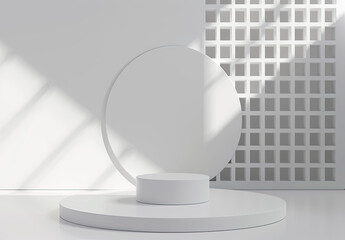 White empty podium scene for product presentation with a geometric circle. Created with Ai