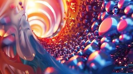 3D rendering. Abstract background with blue and orange glowing spheres.