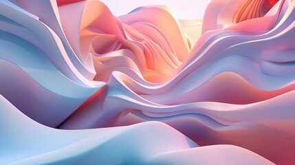 3D rendering, abstract background with soft pink and blue waves.