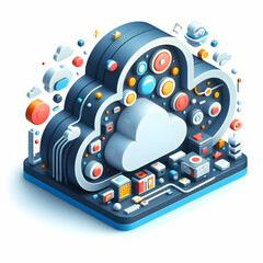 Innovative 3D Flat Icon: Glossy Abstract Cloud Patterns in Cartoon Style for Dynamic Cloud Computing Concept