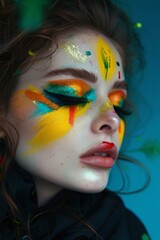 Conceptual makeup with an artistic portrayal of emotions through colors.