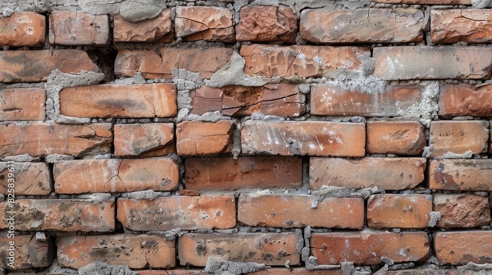 Poster close-up of weathered bricks forming a rustic wall, with cracks and crevices adding character.