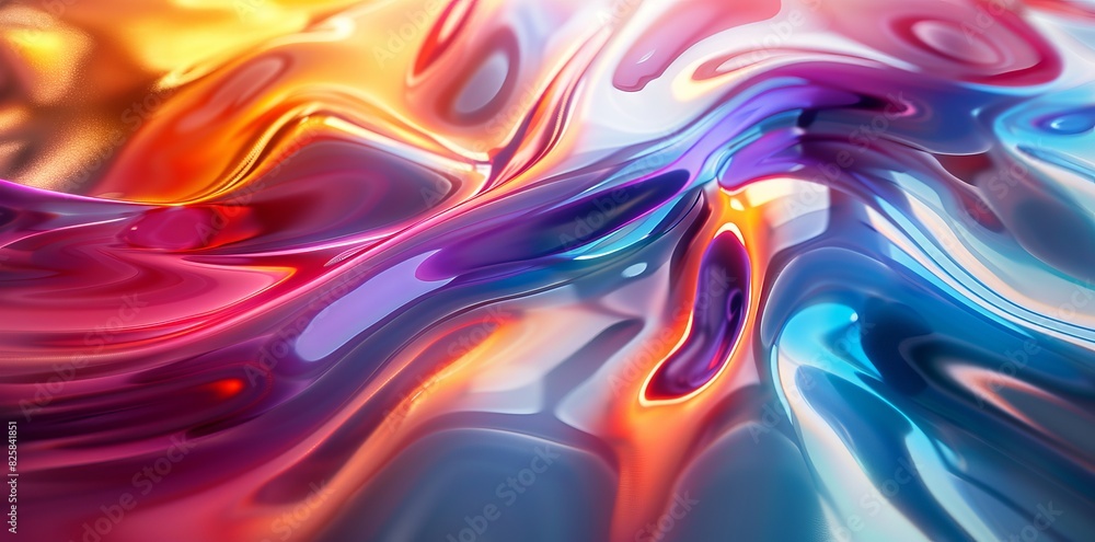 Aufkleber 3d render of colorful abstract background with flowing curved lines in rainbow colors on white, liqu