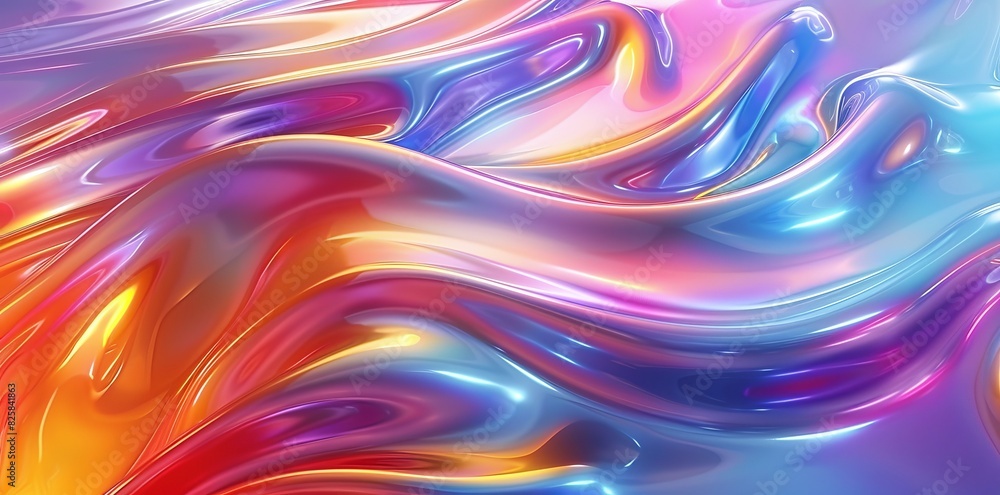 Aufkleber 3d render of colorful abstract background with flowing curved lines in rainbow colors on white, liqu