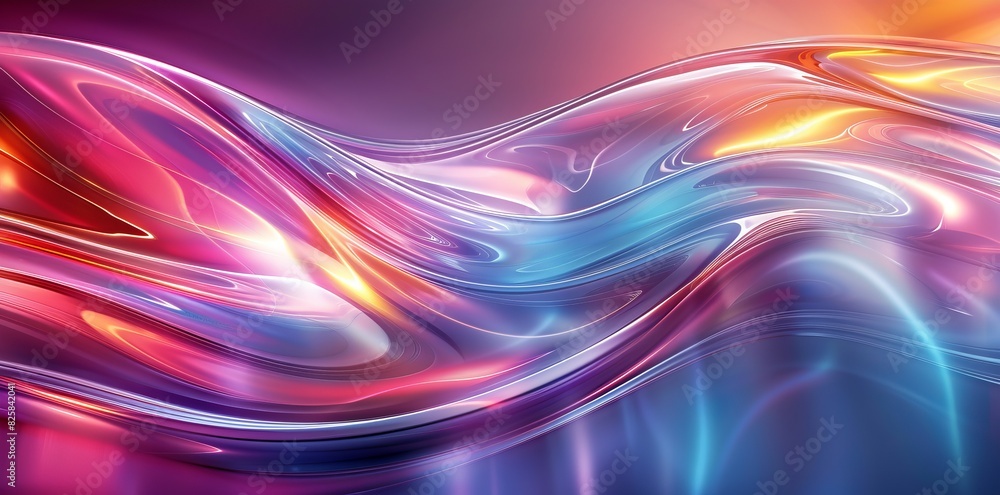 Poster 3d rendering illustration of colorful abstract futuristic shapes in motion. bright color waves, holo