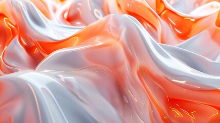 3D rendering of a smooth liquid surface with orange and white colors. The image has a glossy look and a seamless pattern.