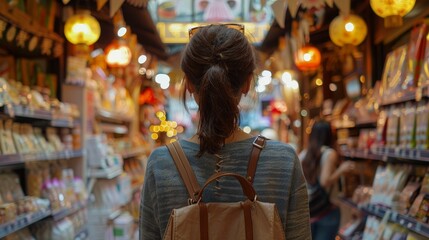 Obraz premium Tourist looking at shopping store