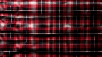 Traditional plaid fabric pattern in shades of red, black, and white, reminiscent of classic Scottish tartans, perfect for adding a timeless and cozy feel.