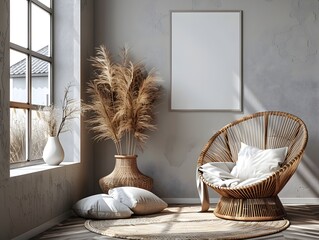 D Frame Mockup Modern Living Room Wall Poster in ISO A Paper Size