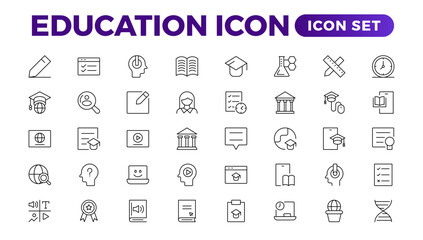 Education line icon collection. Set of vector line icons of education for modern concepts, web, and apps. Set of flat signs and symbols for web and apps.