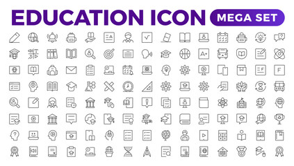 Education line icon collection. Set of vector line icons of education for modern concepts, web, and apps. Set of flat signs and symbols for web and apps.