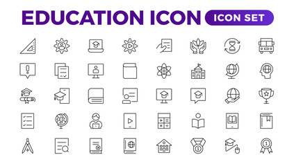 Education line icon collection. Set of vector line icons of education for modern concepts, web, and apps. Set of flat signs and symbols for web and apps.