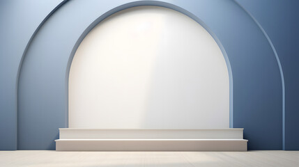 digital arched window and wooden podium e-commerce graphics poster background