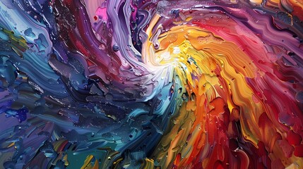 Vivid hues swirl and blend on a textured canvas, creating a mesmerizing display of color and...