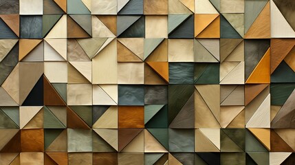 Geometric fabric pattern with a mix of triangles and squares in earthy tones of brown, beige, and green, offering a natural and grounded look for various designs.