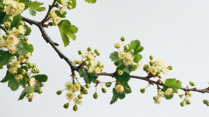 Hawthorn with foliage against a white backdrop