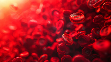 A medical background banner featuring vibrant red blood cells in a detailed and clean medical setting