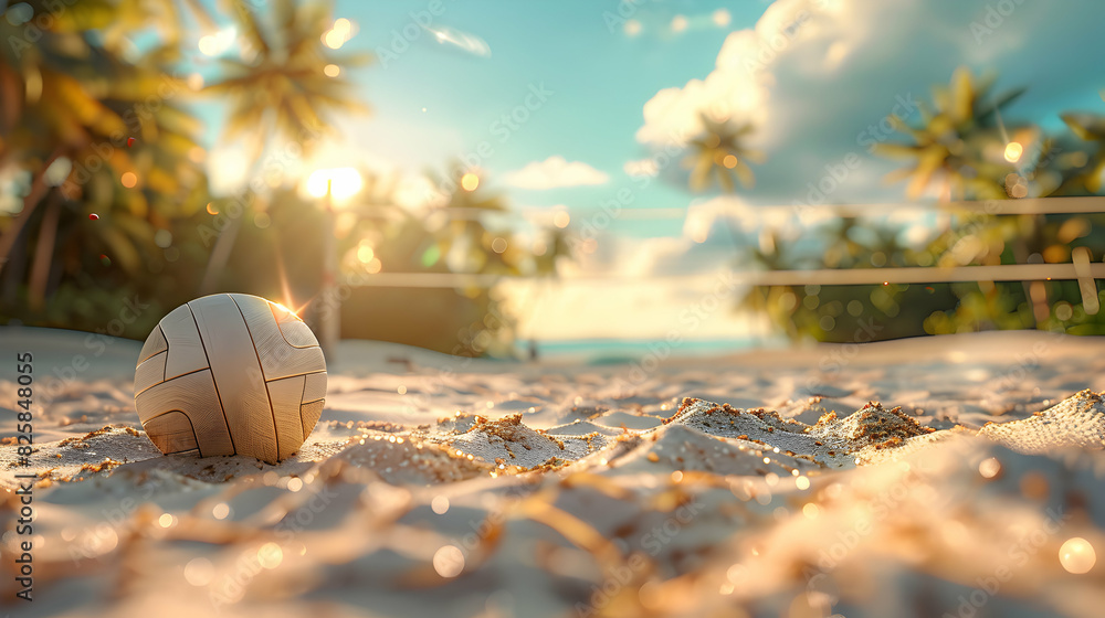 Poster fun and energetic beach volleyball game concept in high resolution image with glossy backdrop captur