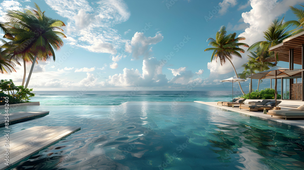 Poster luxury beachfront infinity pool: serene resort vibes in this high resolution image capturing the per