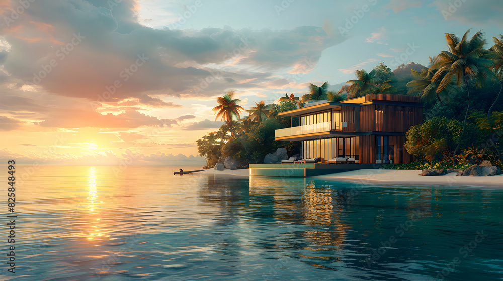 Poster luxurious beachfront villa high resolution image featuring ultimate resort accommodations and glossy