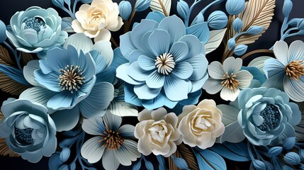 A blue flower background with abstract, stylized floral patterns in various shades of blue and turquoise, providing a modern and artistic touch for contemporary designs.