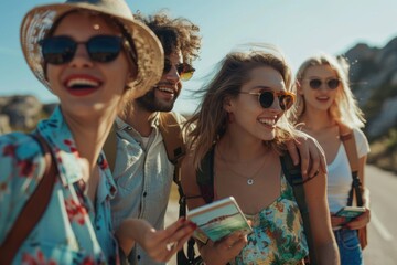 Obraz premium Millennial friends exploring a new travel destination.