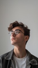 Obraz premium Millennial individual with a lot of blank area for advertisement content.