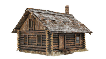 A detailed illustration of a log cabin on a plain white background