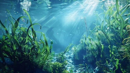 Enormous aquatic plant in the depths of the ocean.