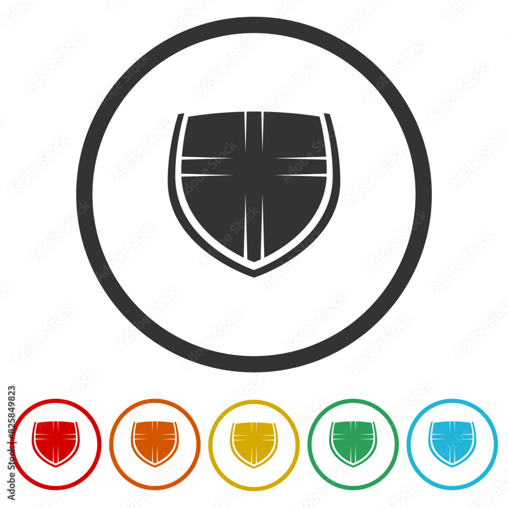 Poster shield christian cross icon. set icons in color circle buttons