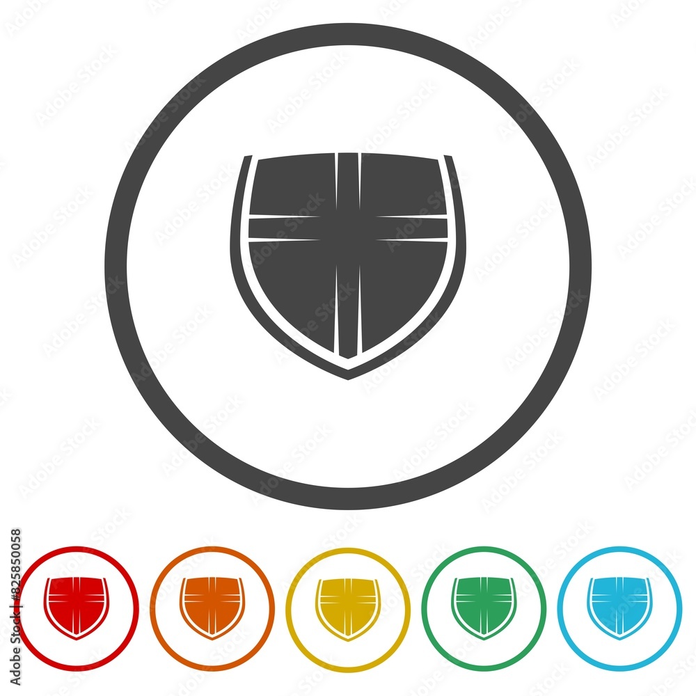 Poster shield christian cross icon. set icons in color circle buttons