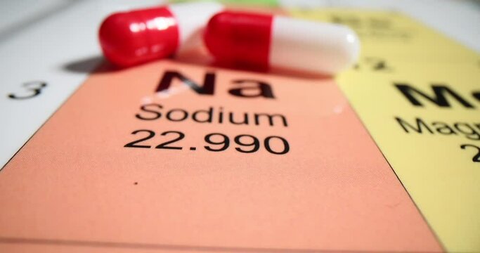 Closeup of sodium tablet on the periodic table
